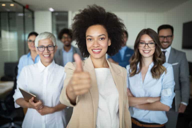 Happy workers in office