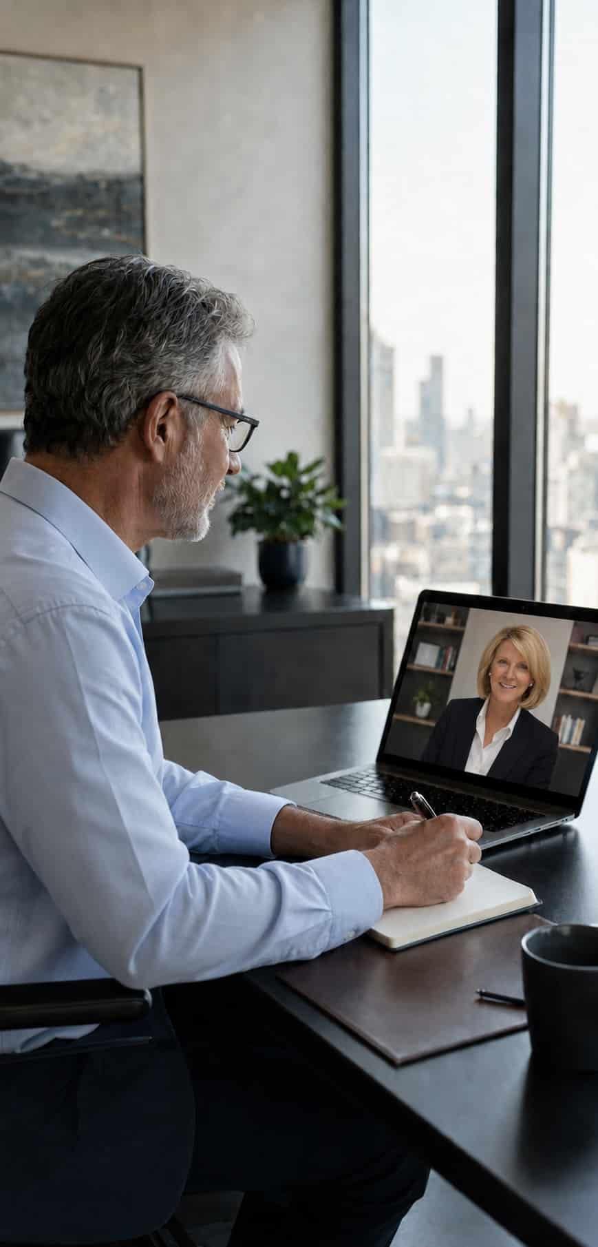 Manager meeting online with his executive coach